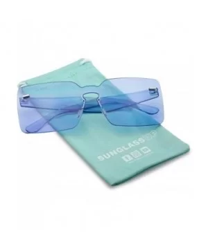 One Piece Rimless Square Colored Transparent Candy Tinted Sunglasses - Blue - CE18HR5SYNT $10.72 Oversized