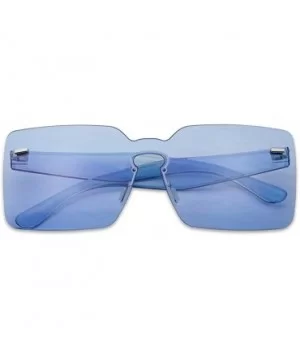 One Piece Rimless Square Colored Transparent Candy Tinted Sunglasses - Blue - CE18HR5SYNT $10.72 Oversized