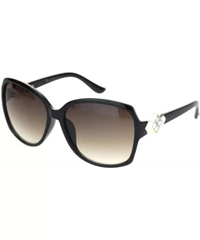 Womens Square Art Deco Rhinestone Jewel Butterfly Plastic Sunglasses - Black White Brown - CF18OQUG0WS $7.13 Oversized