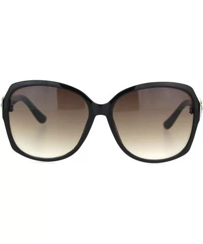 Womens Square Art Deco Rhinestone Jewel Butterfly Plastic Sunglasses - Black White Brown - CF18OQUG0WS $7.13 Oversized