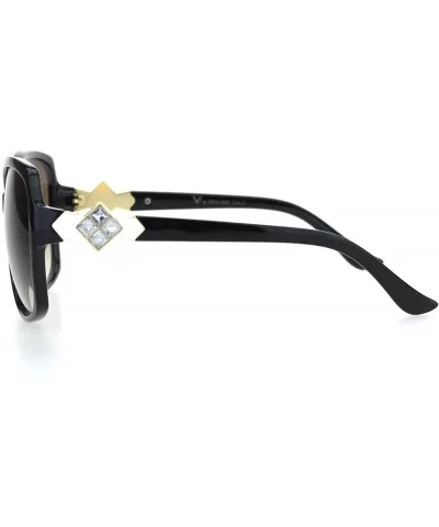 Womens Square Art Deco Rhinestone Jewel Butterfly Plastic Sunglasses - Black White Brown - CF18OQUG0WS $7.13 Oversized