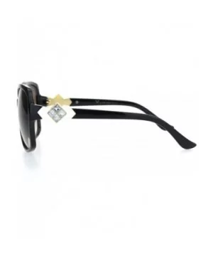 Womens Square Art Deco Rhinestone Jewel Butterfly Plastic Sunglasses - Black White Brown - CF18OQUG0WS $7.13 Oversized