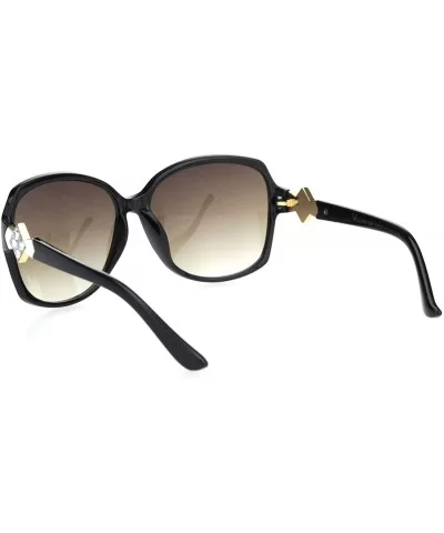 Womens Square Art Deco Rhinestone Jewel Butterfly Plastic Sunglasses - Black White Brown - CF18OQUG0WS $7.13 Oversized