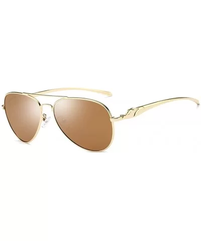 Aviator Sunglasses for Men with 57mm Lens Polarized Classic Glasses LM912 - Golden Frame/Brown Lens - CJ18DWUR6KH $13.48 Round