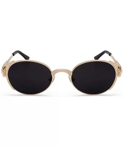 Steampunk Round Sunglasses Women Retro Metal Oval Vintage Sun Glasses for Men - Gold With Black - CJ18SQ67YDT $5.88 Oval