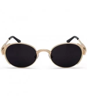 Steampunk Round Sunglasses Women Retro Metal Oval Vintage Sun Glasses for Men - Gold With Black - CJ18SQ67YDT $5.88 Oval