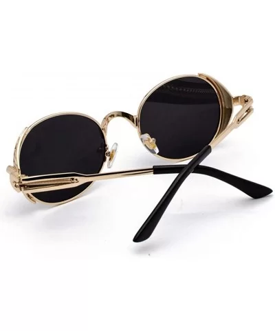 Steampunk Round Sunglasses Women Retro Metal Oval Vintage Sun Glasses for Men - Gold With Black - CJ18SQ67YDT $5.88 Oval