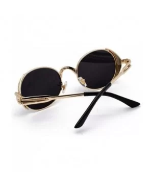 Steampunk Round Sunglasses Women Retro Metal Oval Vintage Sun Glasses for Men - Gold With Black - CJ18SQ67YDT $5.88 Oval