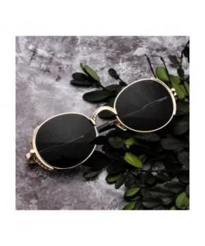 Steampunk Round Sunglasses Women Retro Metal Oval Vintage Sun Glasses for Men - Gold With Black - CJ18SQ67YDT $5.88 Oval