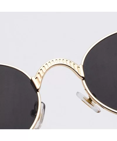 Steampunk Round Sunglasses Women Retro Metal Oval Vintage Sun Glasses for Men - Gold With Black - CJ18SQ67YDT $5.88 Oval