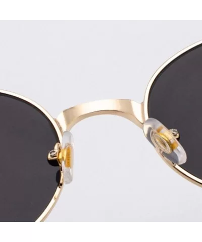 Steampunk Round Sunglasses Women Retro Metal Oval Vintage Sun Glasses for Men - Gold With Black - CJ18SQ67YDT $5.88 Oval