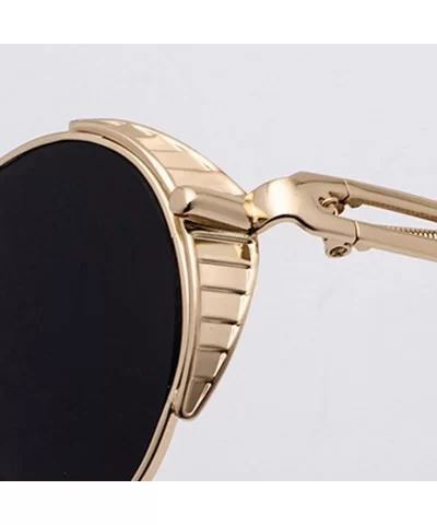 Steampunk Round Sunglasses Women Retro Metal Oval Vintage Sun Glasses for Men - Gold With Black - CJ18SQ67YDT $5.88 Oval