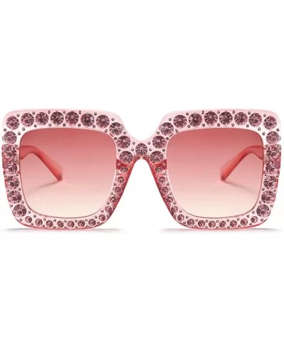 Women Rhinestone Sunglasses Oversized Square Gradient Lens - Pink - C7199L9UTWG $8.15 Oversized