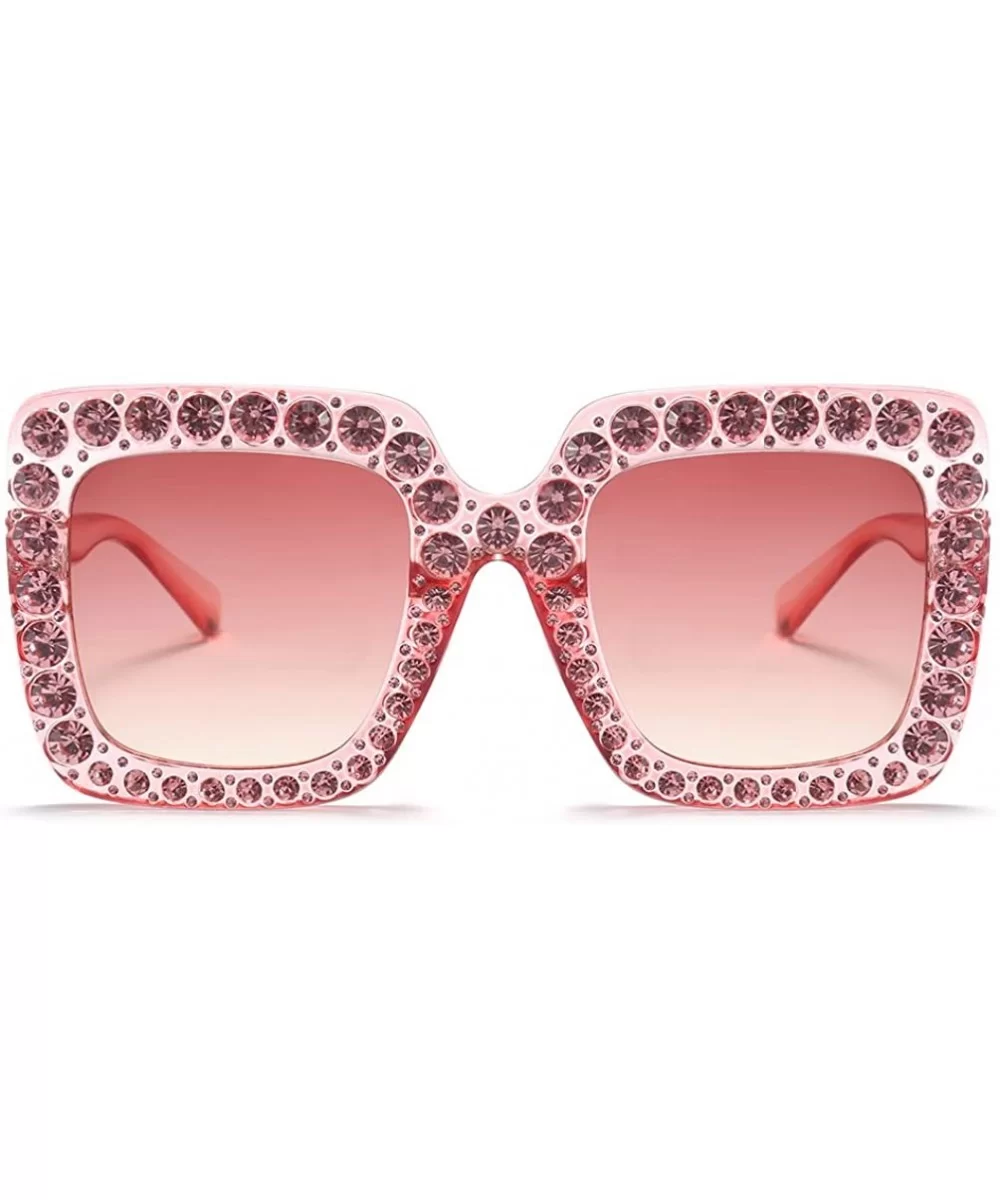 Women Rhinestone Sunglasses Oversized Square Gradient Lens - Pink - C7199L9UTWG $8.15 Oversized