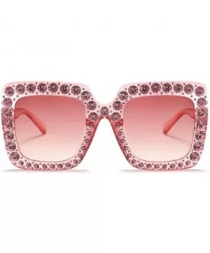 Women Rhinestone Sunglasses Oversized Square Gradient Lens - Pink - C7199L9UTWG $8.15 Oversized