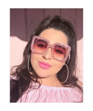 Women Rhinestone Sunglasses Oversized Square Gradient Lens - Pink - C7199L9UTWG $8.15 Oversized