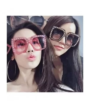 Women Rhinestone Sunglasses Oversized Square Gradient Lens - Pink - C7199L9UTWG $8.15 Oversized