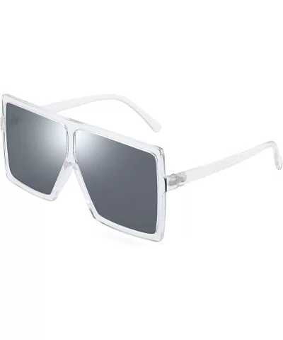 Oversized Square Sunglasses for Women Flat Top Designer Shades UV400 Protection - Clear Frame / Grey Lens - CK18RAS9X9Z $6.93...