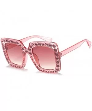 Women Rhinestone Sunglasses Oversized Square Gradient Lens - Pink - C7199L9UTWG $8.15 Oversized