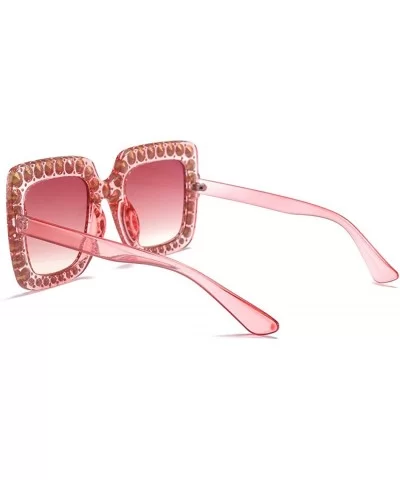 Women Rhinestone Sunglasses Oversized Square Gradient Lens - Pink - C7199L9UTWG $8.15 Oversized