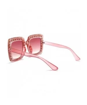 Women Rhinestone Sunglasses Oversized Square Gradient Lens - Pink - C7199L9UTWG $8.15 Oversized