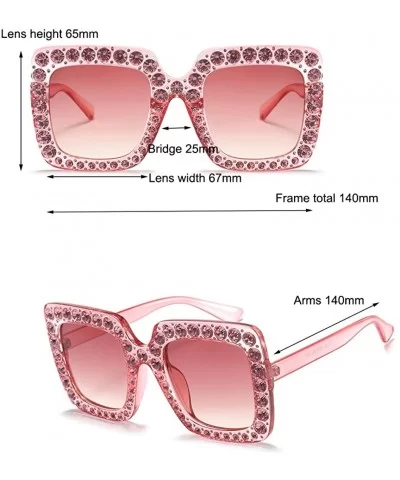 Women Rhinestone Sunglasses Oversized Square Gradient Lens - Pink - C7199L9UTWG $8.15 Oversized