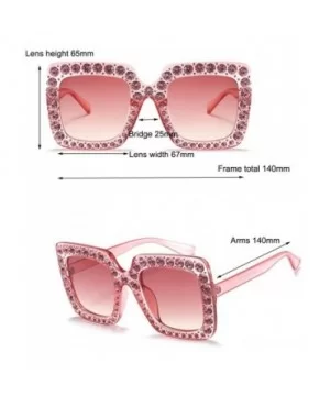 Women Rhinestone Sunglasses Oversized Square Gradient Lens - Pink - C7199L9UTWG $8.15 Oversized