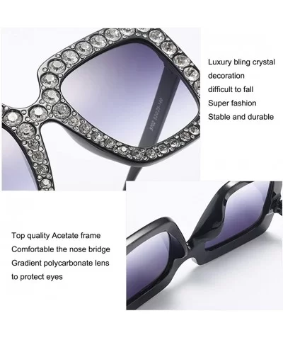 Women Rhinestone Sunglasses Oversized Square Gradient Lens - Pink - C7199L9UTWG $8.15 Oversized