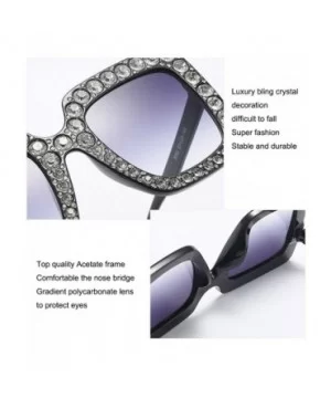 Women Rhinestone Sunglasses Oversized Square Gradient Lens - Pink - C7199L9UTWG $8.15 Oversized