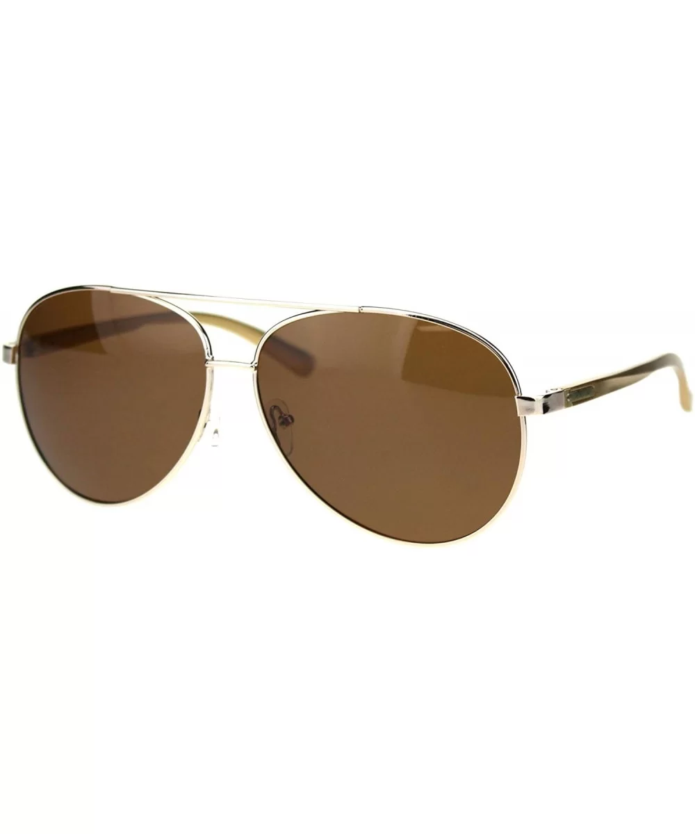 TAC Polarized Lens Sunglasses Mens Round Aviators Spring Hinge UV Block - Gold (Brown) - CZ18WR08AAS $10.00 Aviator