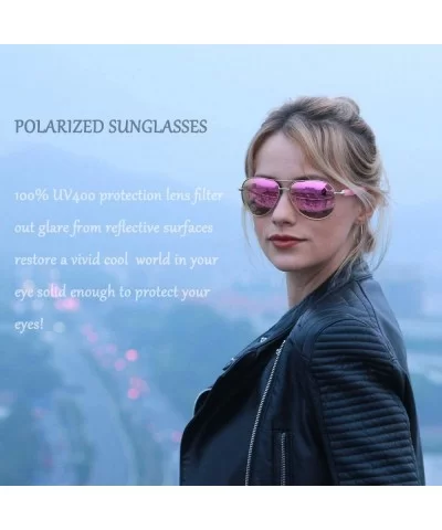 Polarized Sunglasses for Women Men - Oversized Aviator Sunglasses Metal Frame UV400 Protection - Pink - C318TTYIU6I $15.78 Sport