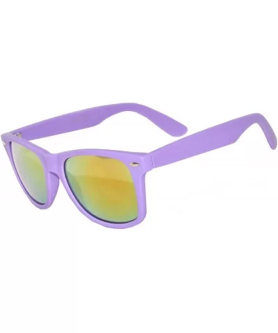 1 Pair Mirrored Reflective Colored Lens Sunglasses Matte Frame Horn Rimmed Style - 1_purpl_mirr - C512O52G0KX $5.99 Goggle