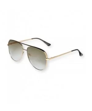 Fashionable Metal Aviator Sunglasses with Oversize Flat Reflective Mirror Lenses (GEMINI) - Gold/Green - CY18R735AOU $12.50 A...