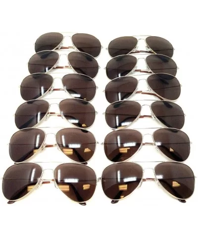 Dozen Large Classic Casual Gold Wire Pilot Aviator Sunglasses w/Dark Brown Lenses (Lot of 12) - CX192ULCNIX $16.72 Aviator