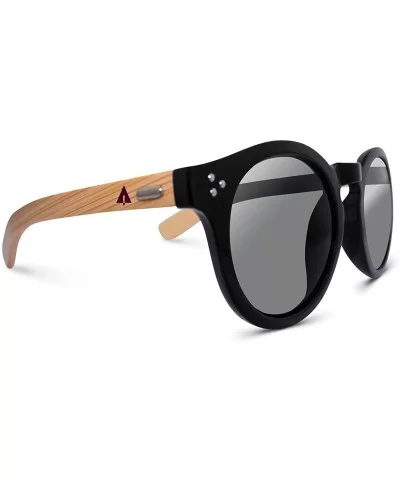 Wooden Bamboo Sunglasses Temples Round Vintage Oversize Wood Sunglasses - Black W/ Pouch - CY11VNUT5MH $31.67 Wayfarer