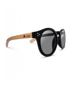 Wooden Bamboo Sunglasses Temples Round Vintage Oversize Wood Sunglasses - Black W/ Pouch - CY11VNUT5MH $31.67 Wayfarer