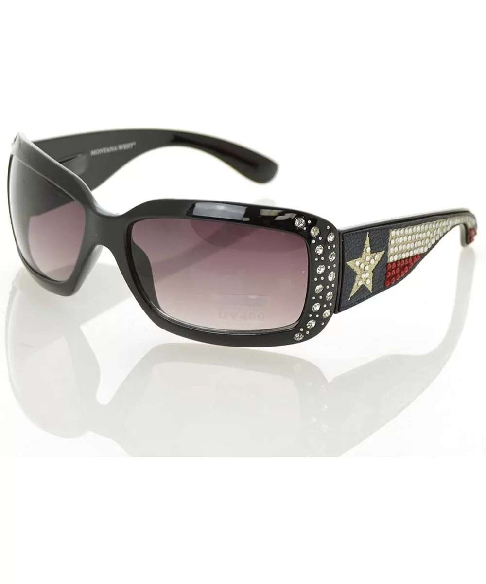 Sunglasses Womens Texas Lone Star State Flag Western Rhinestone UV400 - Black - CD119QDWVZB $18.12 Wrap