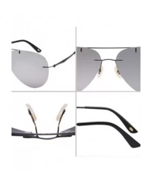 Titanium Rimless Frame Polarized Sunglasses for Men Women Aviator Classic Fashion LS3025 - Silver - CR185UCS4OK $14.46 Oversized