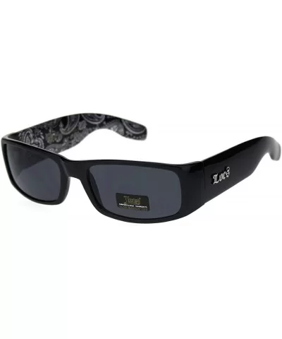 Locs Gangster Bandana Print Arm Classic Rectangular Cholo Sunglasses - Black Bandana - CF18R5ASKYN $5.57 Rectangular