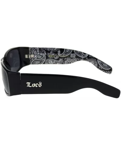 Locs Gangster Bandana Print Arm Classic Rectangular Cholo Sunglasses - Black Bandana - CF18R5ASKYN $5.57 Rectangular