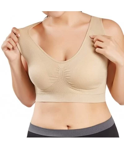 Women V-Neck Stretch Wire Free Plus Size Bra Yoga Sports Casual Workout Full Figure Crop Tops Sports Bras - Beige - CI18YEAIS...