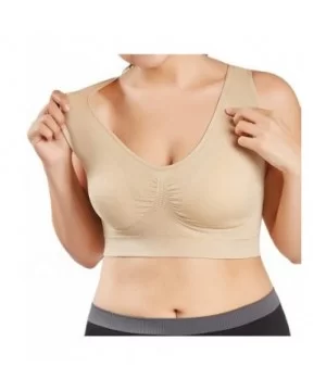 Women V-Neck Stretch Wire Free Plus Size Bra Yoga Sports Casual Workout Full Figure Crop Tops Sports Bras - Beige - CI18YEAIS...