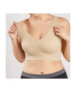 Women V-Neck Stretch Wire Free Plus Size Bra Yoga Sports Casual Workout Full Figure Crop Tops Sports Bras - Beige - CI18YEAIS...