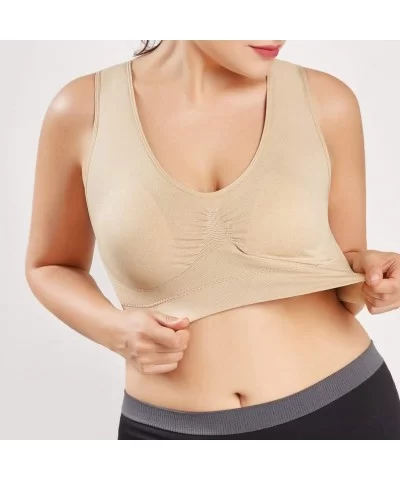 Women V-Neck Stretch Wire Free Plus Size Bra Yoga Sports Casual Workout Full Figure Crop Tops Sports Bras - Beige - CI18YEAIS...