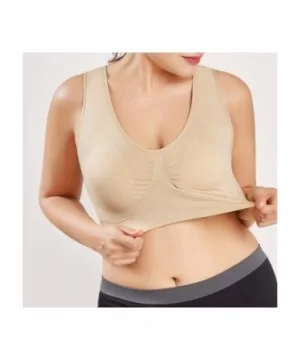 Women V-Neck Stretch Wire Free Plus Size Bra Yoga Sports Casual Workout Full Figure Crop Tops Sports Bras - Beige - CI18YEAIS...