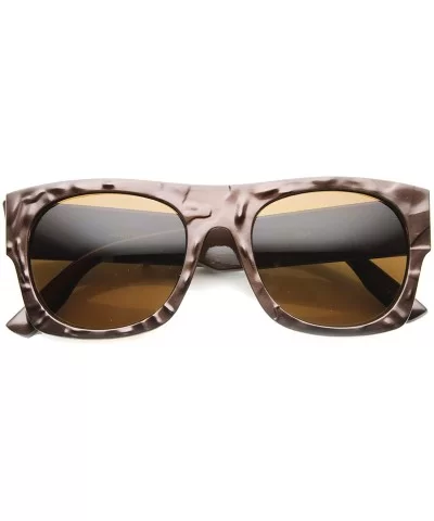 Classic Flat Top Abstract Bumpy Texture Chunky Flat Top Aviator Sunglasses 52mm - Shiny Brown / Brown - CG124K996L7 $7.60 Rec...