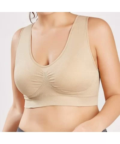 Women V-Neck Stretch Wire Free Plus Size Bra Yoga Sports Casual Workout Full Figure Crop Tops Sports Bras - Beige - CI18YEAIS...