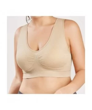 Women V-Neck Stretch Wire Free Plus Size Bra Yoga Sports Casual Workout Full Figure Crop Tops Sports Bras - Beige - CI18YEAIS...