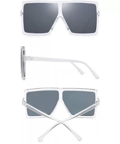 Oversized Square Sunglasses for Women Flat Top Designer Shades UV400 Protection - Clear Frame / Grey Lens - CK18RAS9X9Z $6.93...