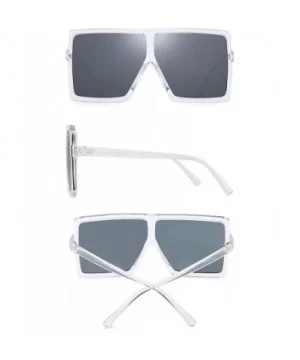 Oversized Square Sunglasses for Women Flat Top Designer Shades UV400 Protection - Clear Frame / Grey Lens - CK18RAS9X9Z $6.93...